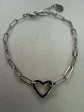Pura Vida Silver Open Heart Paperclip Chain Bracelet